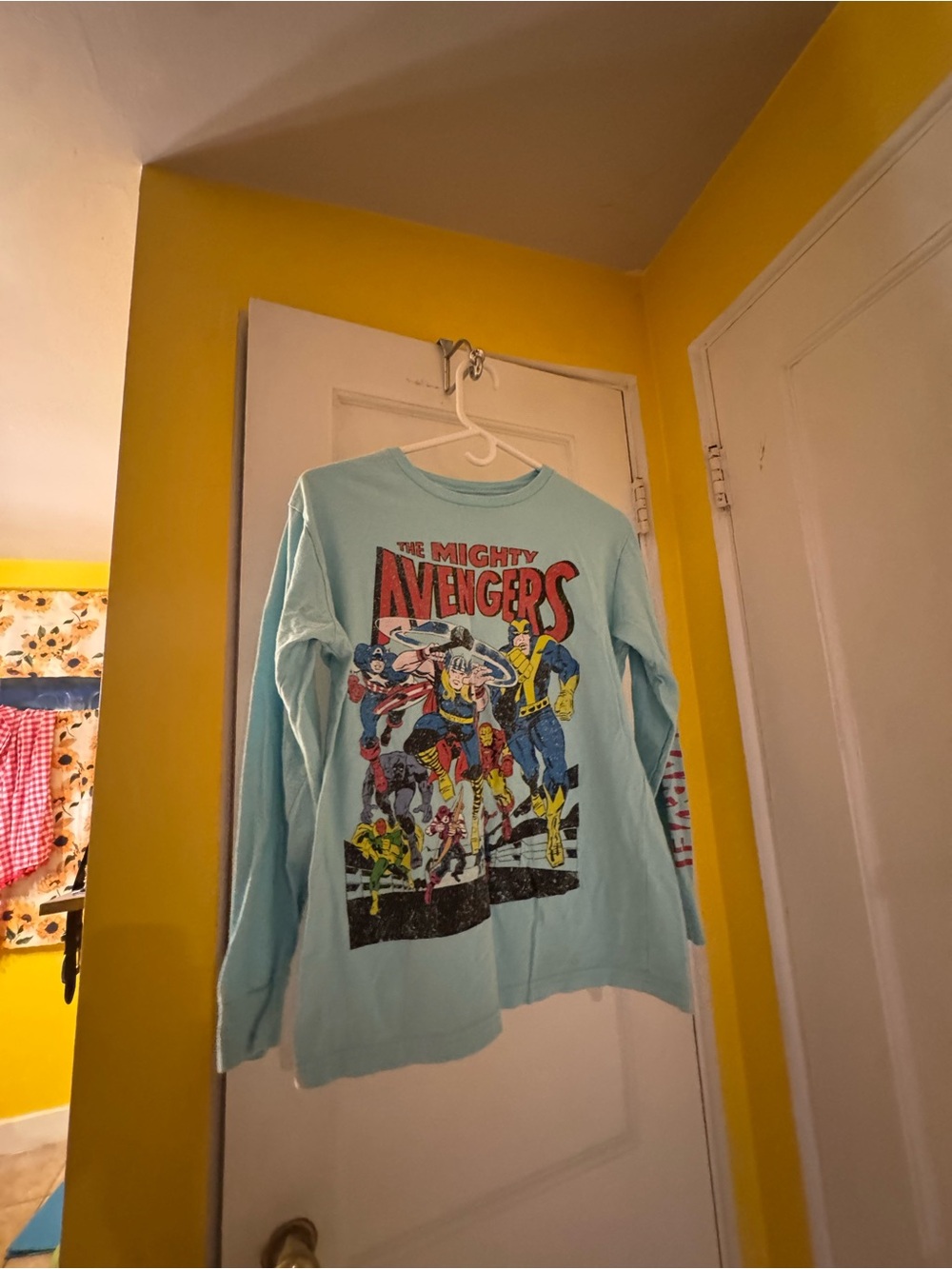 Mens Light Blue Avengers Graphic Long Sleeve Tee